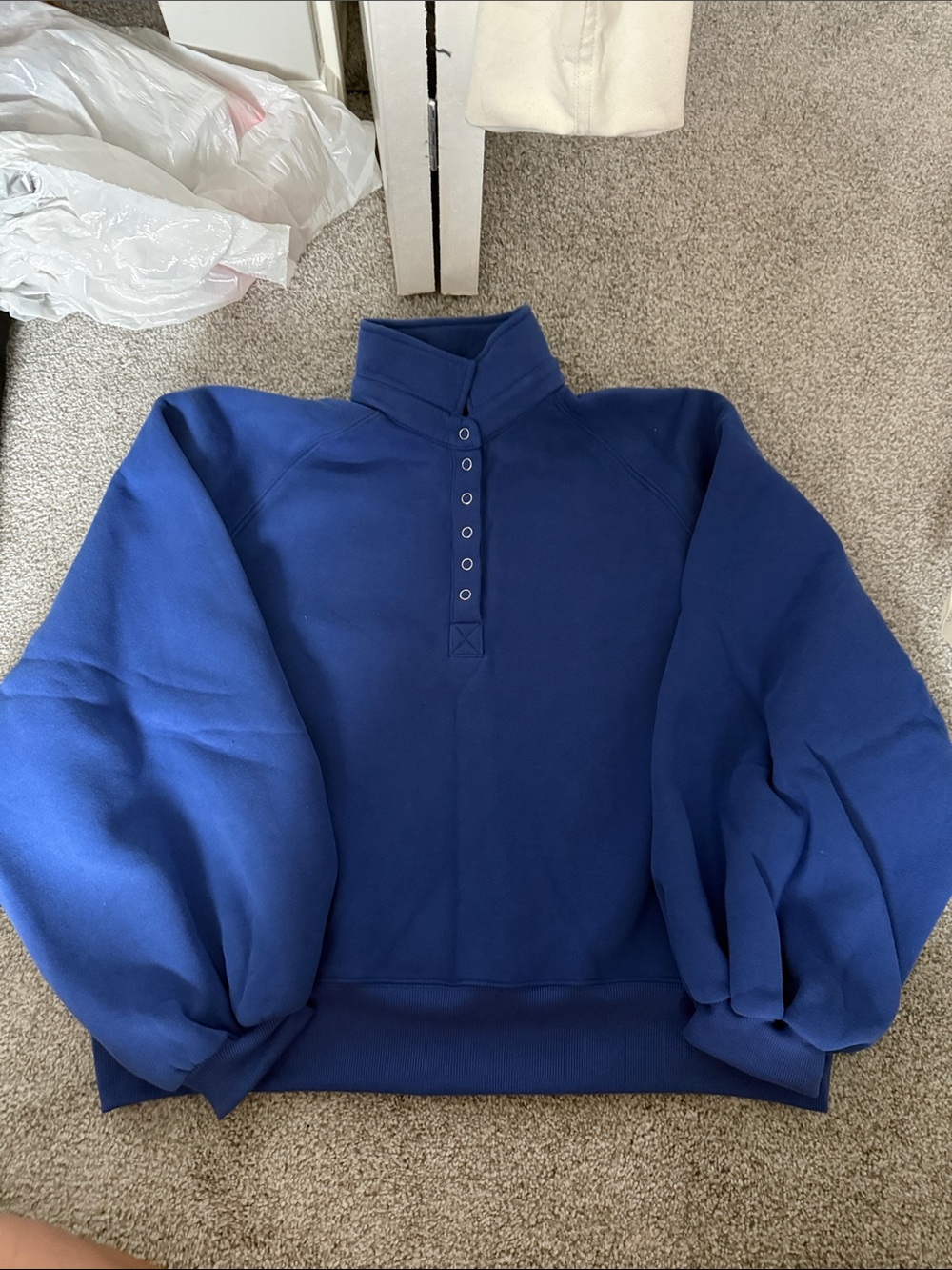 Altar’d State Blue Snap-Button Funnel Neck Sweatshirt